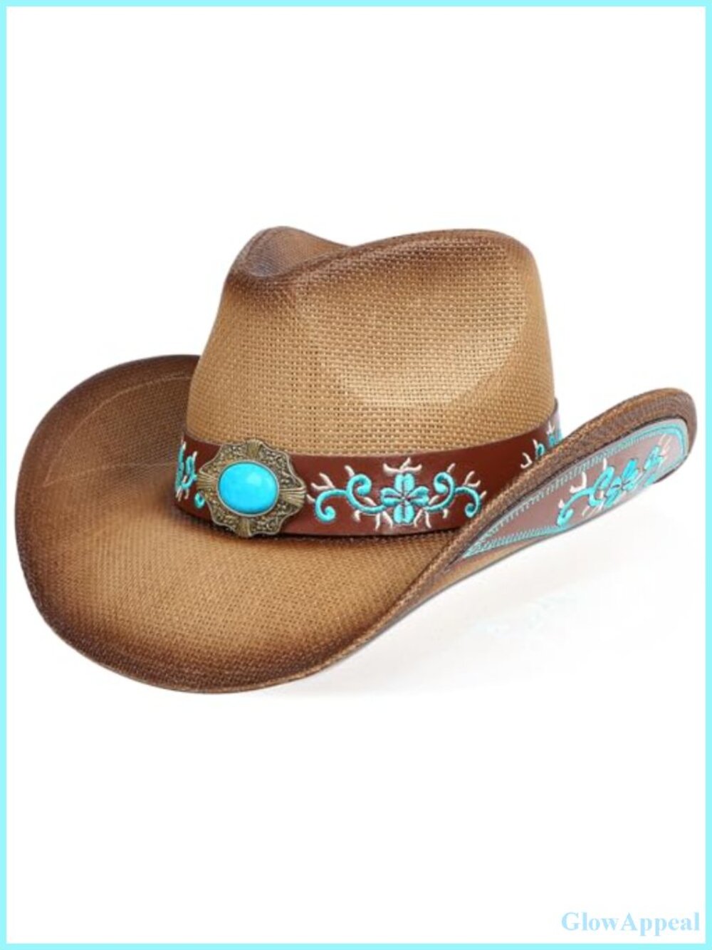 Straw Cowboy Hat with Shapeable Brim and Leather Hatband